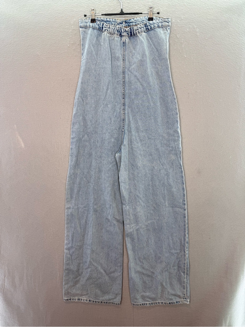 ZARA - women’s Denim strapless light wash blue jeans jumpsuit wide leg cotton M - Picture 6 of 11
